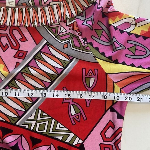 Muse Boston Proper Pink Orange Geometric Shift Drop Waist Retro Dress 12 Light - Picture 8 of 9